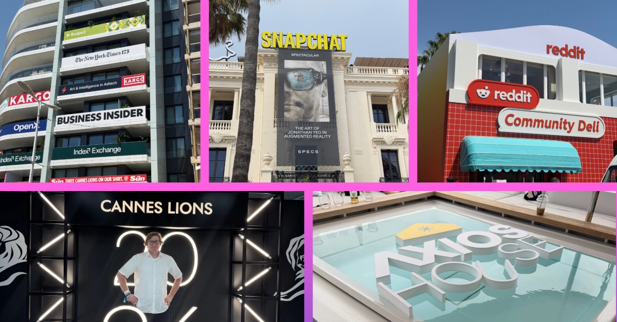 Scenes from Cannes Lions 2026: publisher and platform activations along the Croisette.